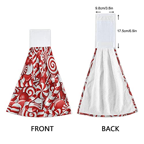 Kocoart Christmas Candy Canes Kitchen Hand Towels Red Hanging Tie Towels Dish Towel With Loop 2Pcs, Soft Super Absorbent Fingertip Towel For Bathroom Washroom Guestroom Hotel #TOP2
