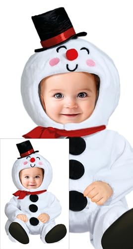 GUIRMA | Disfraz Mr. Snow Bebé (12-18/Meses) - Capucha y Mono - Disfraces de Muñeco de Nieve para Navidad, Año Nuevo y Fiestas de Invierno - Ideal para Bebés Unisex - Blanco