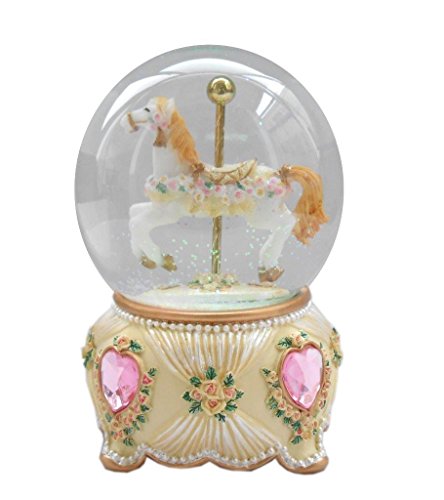 Lightahead Christmas Musical Carousel Horse 100MM Snow Globe Water Ball in Polyresin (Brown)