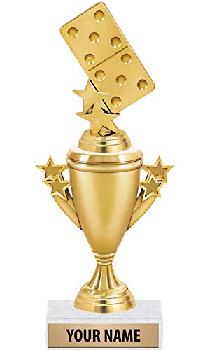 Dominoes Trophies - Gold - Dominoes Trophy Award - Custom Engraving On White Marble Base - 1 Pack #TOP4