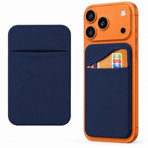 Image of Mizi (2 Pack Adhesive Phone Stretchy Wallet, Card Holder for Back of Phone Stick on Phone Cases for iPhone /Android /Samsung Galaxy - Navy Blue