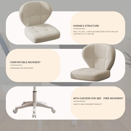 Image of Small Office Chair with Lumbar Support, PU Leather Armless Swivel Desk Chair Adjustable Height, Compact Rolling Chair for Home Office, Bedroom, Study (White Set of 2)