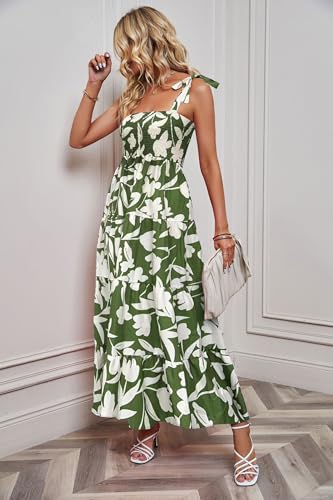 Image of kinstell Women's Summer Boho Spaghetti Strap Square Neck Ruffle Casual Flowy Long Dress Beach Swing Party Maxi Dress