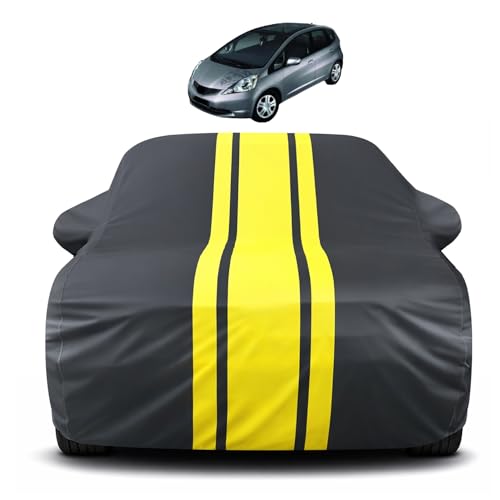 Image of Auto Hub Car Cover Compatible with Honda Jazz (Model : 2013-2019) with Mirror Pocket, Soft Cotton Lining, Jazz Car Cover Waterproof - Yellow-Black