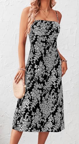 Image of BTFBM Women's Summer Dress Sleeveless Spaghetti Strap Midi Dress Sexy Cowl Neck Floral Cocktail Dress Party Dresses