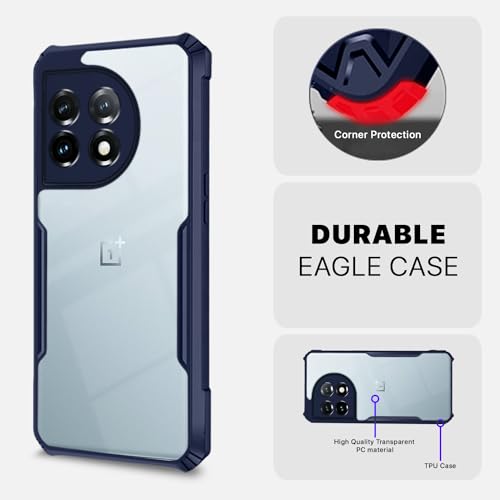 Image of Outlouders Back Cover for OnePlus 11R 5G | Ultra Hybrid Transparent | Full Camera Protection | Raised Edge | Crystal Clear Bumper Case (Blue)