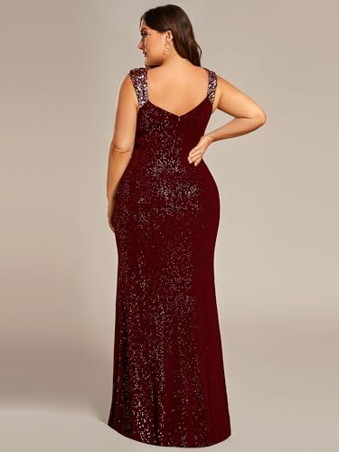 Image of Ever-Pretty Women's Glitter V Neck Sleeveless Plus Size Formal Dresses High Split Bodycon Prom Dress Evening Gowns