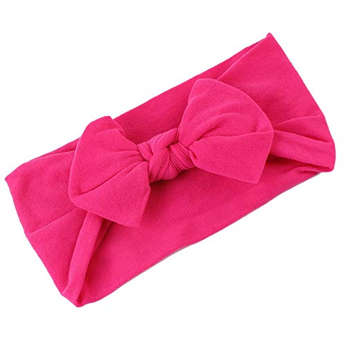 AKOAK 1 Pack Solid Color Skin-friendly Baby Headband Elastic Soft Nylon Headband Cute Baby Bow Headband (Rose red)3