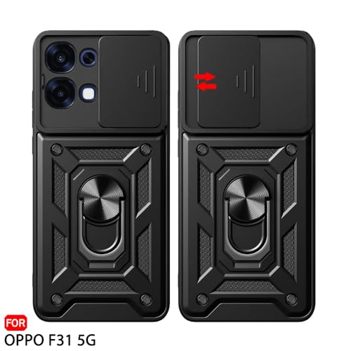 Image of TheGiftKart Tough Armor Bumper Back Cover Case for Oppo F31 5G | Sliding Camera Cover, Kickstand & Ring Holder | 360 Degree Protection Back Cover Case for Oppo F31 5G (PC & TPU, Black)