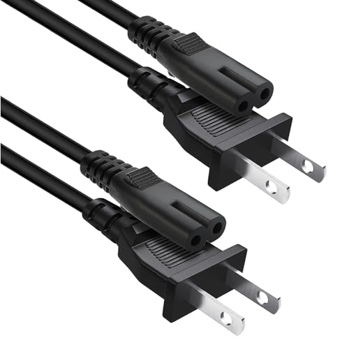 2 Pack 2 Prong Power Supply Cord for TCL Roku Smart LED LCD HD TV 24' 32' 40' 42' 43' 48' 50' 55' 60' 65' 75' 85' Inch - TCL Roku TVS Replacement PS4 PS5 PS3 Xbox One AC Power Cable 5 FT Plug A