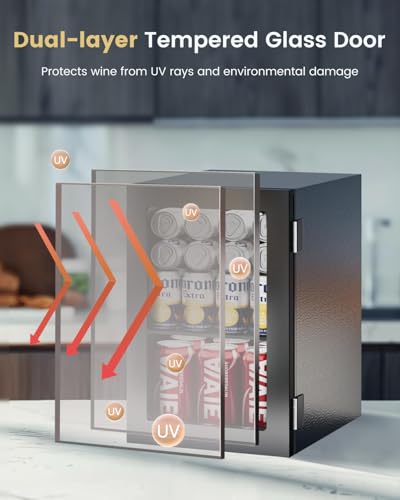 24 Cans Beverage Refrigerator Cooler - Mini Fridge with Glass Door, Soda Wine Beer Drink Fridge - Small Refrigerator for Office Home Bedroom Dorm Bar, Black