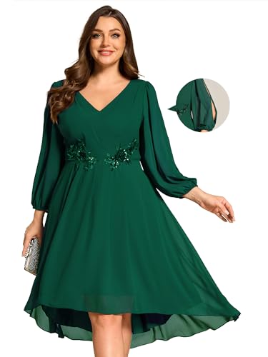 Amazon.com: Ever-Pretty Plus Women's Trendy V Neck Hollow Out Long Sleeves  Chiffon Applique Plus Size Midi Semi Formal Dresses Dark Green US24 :  Clothing, Shoes & Jewelry
