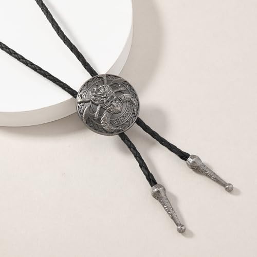 Image of Joxevyia Bolo Tie for Men Vintage Cow Skull Leather Rope Western Cowboy Necktie Vintage Bola Tie Gift for Him