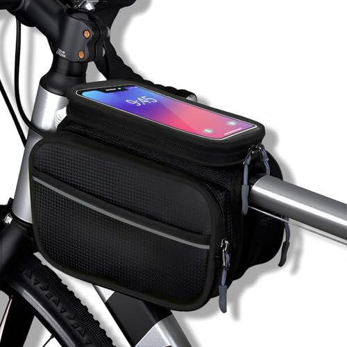 Lunaanda Bike Frame Bag Waterproof Top Tube Bag with TPU Touch Screen Large Capacity for Road and Mountain Bikes