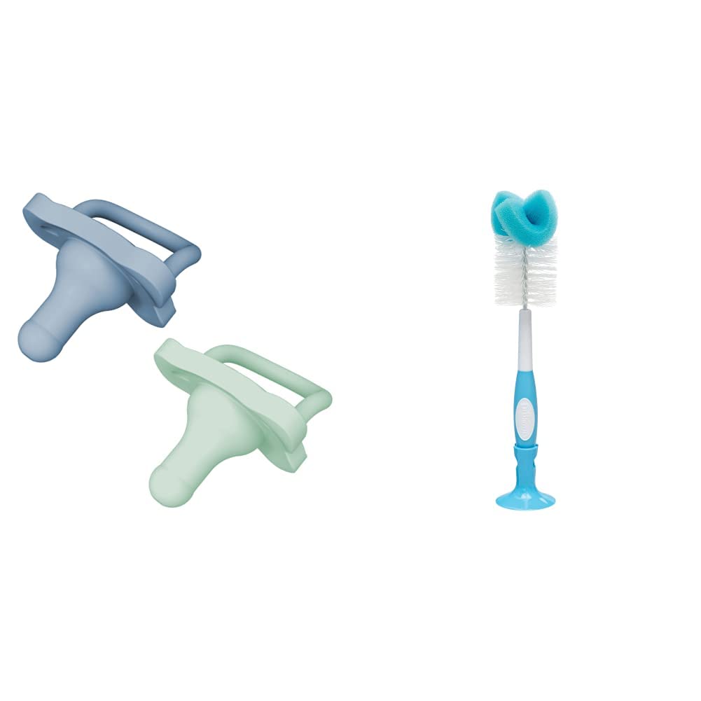 Dr Brown's HappyPaci 100% Silicone Soother, Blue, 2 Pack & Bottle and Teat Brush