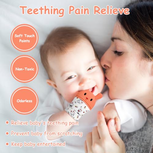 Image of 2Pack Silicone Teething Mitt, Rabbit Baby Teething Toy for 0-6 6-12 Months, Food Grade Silicone Infant Teething Mitten, BPA-Free Baby Chew Toys for Pain Relief, Sucking Needs