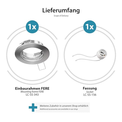 ledscom.de Ceiling mounting Frame Fere Mounting Frame matt Chrome (LED/Halogen/GU10/MR16/PAR16/50mm) incl. GU10 Socket - Image 4