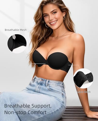 Image of Strapless Push Up Bras for Women Padded Add 1 Cup with Clear Straps