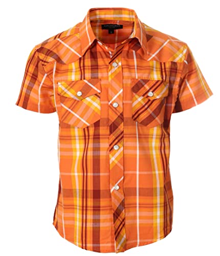 Image of Gioberti Boys Casual Western Plaid Pearl Snap-on Buttons Short Sleeve Shirt