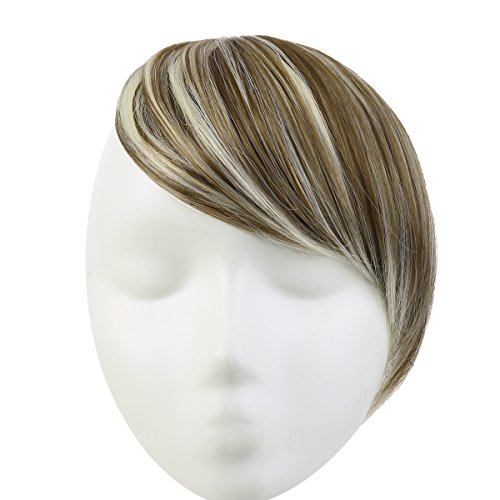 Natural Clip in/on Bangs Straight Synthetic Side Bangs Hair Extensions for Women Green Brown/Beach Blonde B2&M6PH613