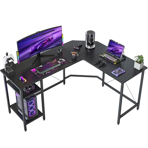 Image of CubiCubi L Shaped Desk, 59.1 Inch Reversible Corner Desk with Storage Shelves, Home Office Desk for Writing Gaming Study, Modern Black