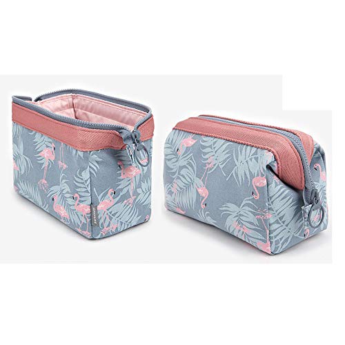 Mincy Multifunction Handy Travel Toiletry Wash Bag Light Blue Flamingo Zipper Cosmetic Makeup Bag Waterproof Make-up Brushes Organizer for Women Girls