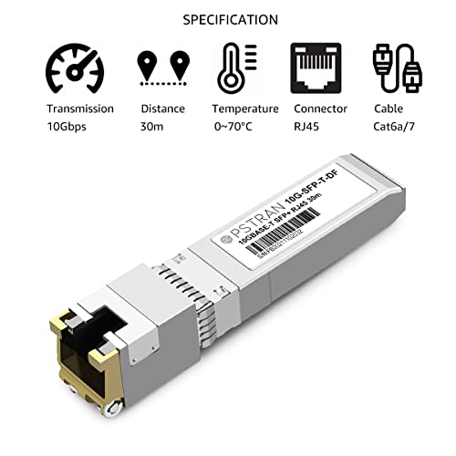 Image of 10GBASE-T SFP+ RJ45 Copper Transceiver Module Compatible with Dell SFP-10G-T Dell Force10 GP-10GSFP-T 10G SFP+ 30m Cat6a /7
