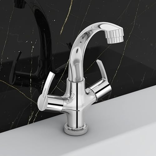 Image of Plantex Pure Brass Wash Basin Tap /Sink Mixer Tap Hot and Cold /Pillar Spout for Wash Basin /Kitchen Mixer Tap-7 Year Warranty (Chrome)