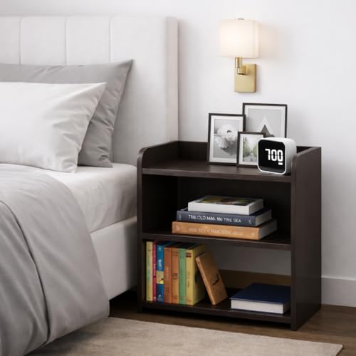 Image of FireBees Wooden Bedside Table 20x16x10 Inch | End Table with Shelves for Bedroom & Living Room | Side Table for Home Decor | Coffee Table | Compact Wooden Organizer Stand (Wenge Brown)