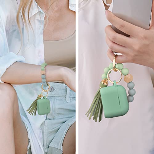 Image of Filoto Silicone Airpod 3rd Generation Case Cover with Bracelet Keychain, Cute Protective Case for Apple Air Pod 3 Wireless Charging Case Women Girl, Cactus Green