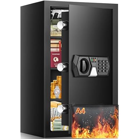 4.1 Cuft Fireproof Safe For Home Documents, Safe Box Fireproof Waterproof, Security Document Safes With Keypad Key Lock, Silent Mode, Removable Shelf, Large Digital Combination Safe For Money Jewelry Cover