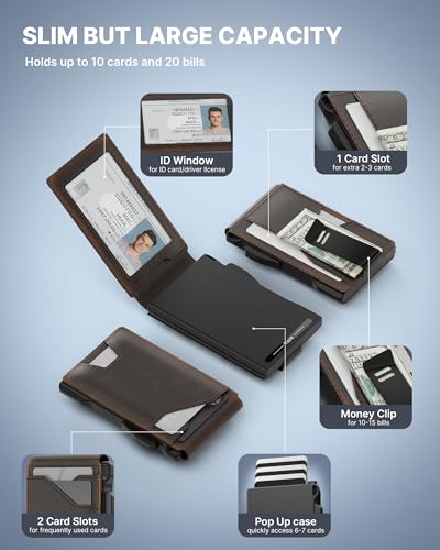 typecase Tactical Wallet for Men Card Holder: Pop Up Card Case, Full Grain Leather, Smart, RFID Blocking, Slim, Minimalist, Thin, Front Pocket - 10 Card Slots, ID Window, Money Clip (Burnished Black)2