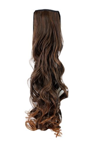 WIG ME UP - Toupet Coda di Cavallo Mix di Castano Ondulato 63 cm con Graffette e Fettucce per il fissaggio YZF-1094HT-2T30