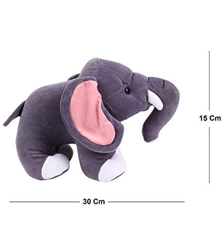 Image of Inky Ponky Stuffs 30Cm | Soft Elephant Stuffed Toy | Grey with Pink Ears, Plush Material | Cute Animal Theme for Kids