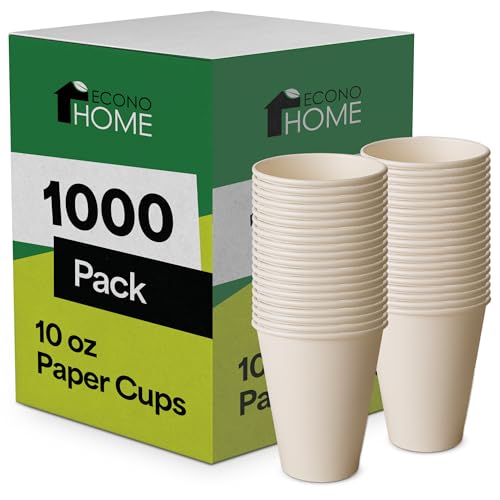 EconoHome 10 oz 1000 Pack Disposable Coffee Paper Cups - Paper Cups for Hot and Cold Drinks Tea Water and Juice