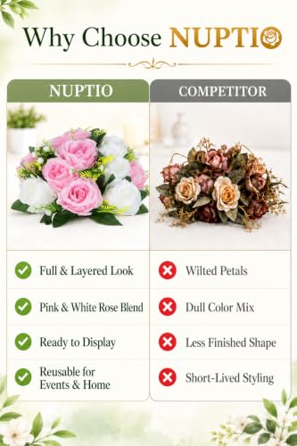 Image of NUPTIO Pink & White Flower Balls: Artificial Rose Centerpieces for Tables