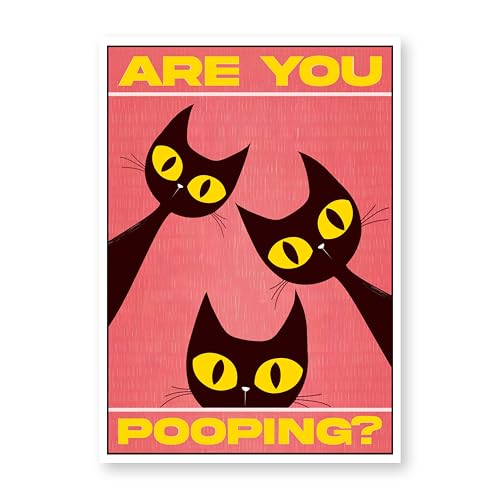 Image of Rekoframes are You Pooping Funny Bathroom Sign, Pink Cat Design Wall Art Poster, 8.2x11.5 Inches