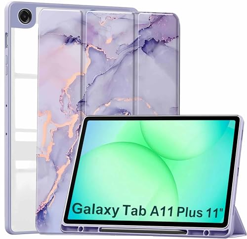Image of ProElite Cover for Samsung Galaxy Tab A11 Plus 11 inch 2025, Smart Flip Case Cover for Samsung Galaxy Tab A11+ 11 inch 2025 with Pen Holder, Marble Purple [Transparent Back]