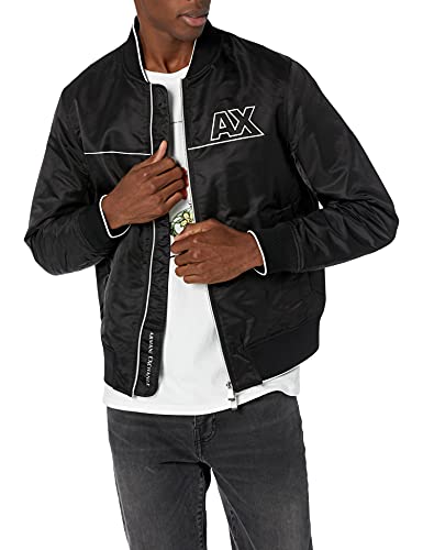 Image of Armani Exchange Men's Reversible Shiny Metallic Linear Logo Nylon Jacket