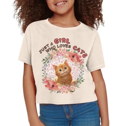 Image of Girl Crop Top Shirts for Summer Cute T Shirts Short Sleeve Tees for Kids 5-16