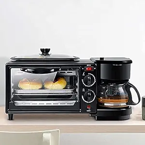 EKANTIK 3 In 1 Electric Breakfast Machine Multifunction Coffee Maker Frying Pan Mini Oven Portable Family Size Breakfast Station Toaster Oven Grilled Machine