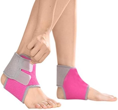 2 PCS Kids Children Ankle Brace Protector Adjustable AnkleTendon Compression Brace Foot Support Stabilizer for Basketball Soccer Volleyball Football & Baseball, Rose Red, Small