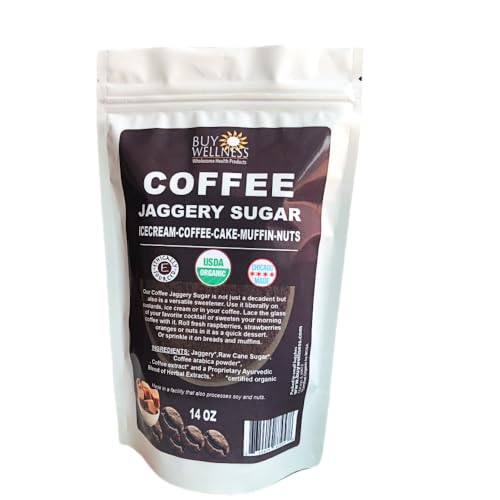 Buy Wellness Organic Coffee Jaggery Sugar Real Coffee Turbinado Sugar Low Glycemic Jaggery Vanilla Hint Sugar Non GMO No Artificial Flavor Baking Cocktails Desserts BulK (14 oz)