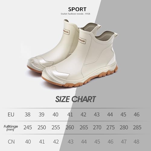 Gugifcto Gummistiefel Herren,Gummistiefel Damen Kurze,Halbhoch Stylische Boots Wasserdicht rutschfest Geeignet Regentag Rutschiger Boden Gartenschuhe Beige41EU