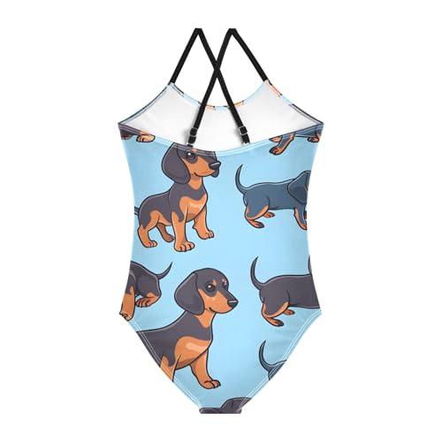 Image of Girls One Piece Swimsuits, Dachshund Seamless Pattern(2) Beach Bathing Suit Sport Halter Swimwear, 3T