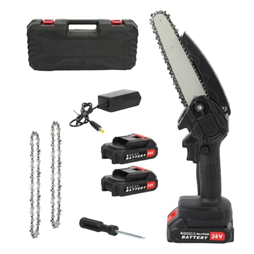 Mini motosierra, motosierra inalámbrica de 6 pulgadas para podar corte de madera, motosierra baterías portátil con 2 x 1500mAh Battery & Charger, aserradero de árboles y trabajo Negro
