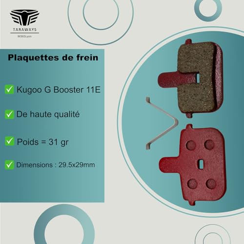 M365Lyon - Brake pads compatible with Kugoo Gbooster 11E Scooter, Red, 29.5x29mm - Image 2