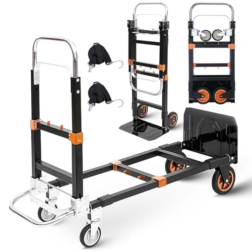 Upgraded 3 in 1 Folding Hand Truck, 600 lbs Convertible Heavy Duty Dolly Cart, Collapsible Hand...