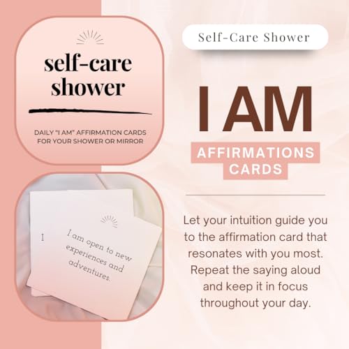 Image of inchI Am inch Affirmation Cards For The Shower - USA Made Tree-Free Waterproof & Durable, Easy To Stick And Remove To Mirror And Shower Tiles, No Adhesive Just Water