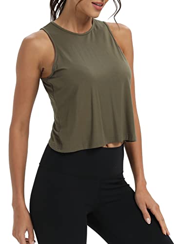 Image of Mippo Workout Tops for Women Cropped Open Back Sleeveless Tank Tops Athletic Gym Yoga Shirts Loose Fit